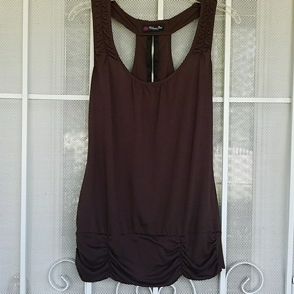 Brown Racerback zip detail tank top